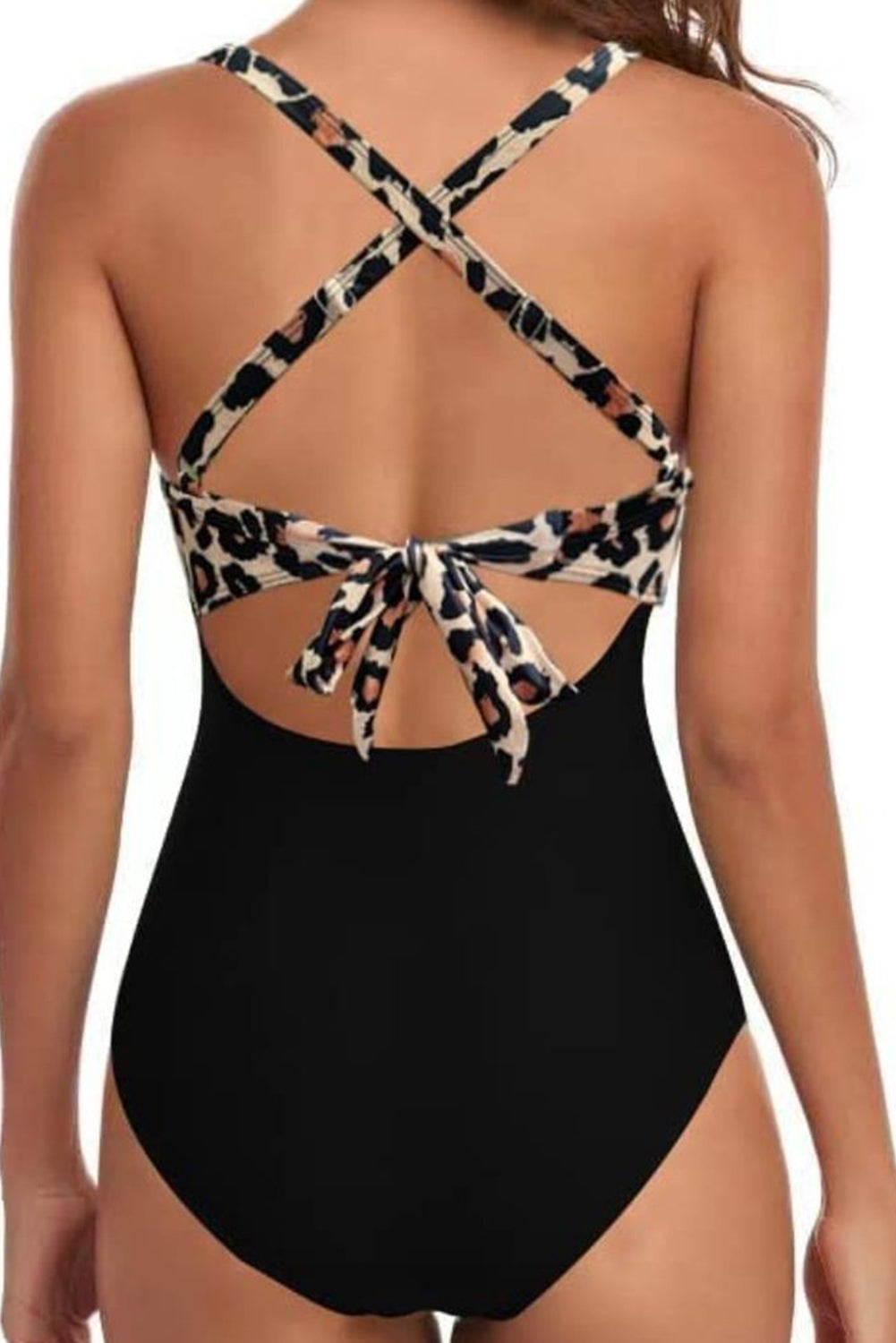 Black Leopard 2-tone Crossed Cutout Backless Monokini